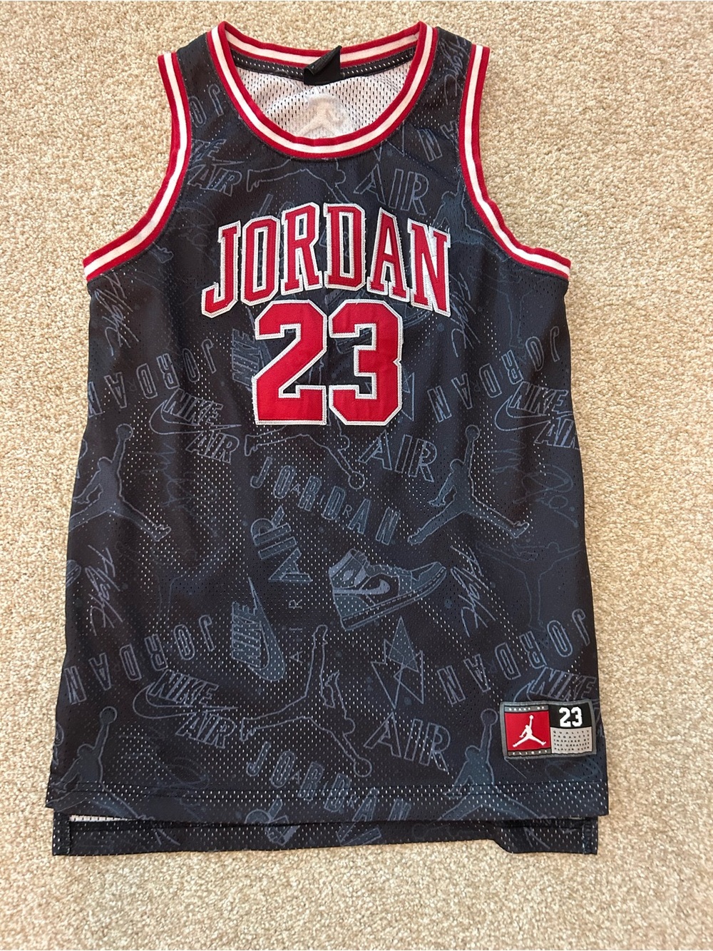 Jordan Black & Red 23 Mesh Basketball Jersey for Kids